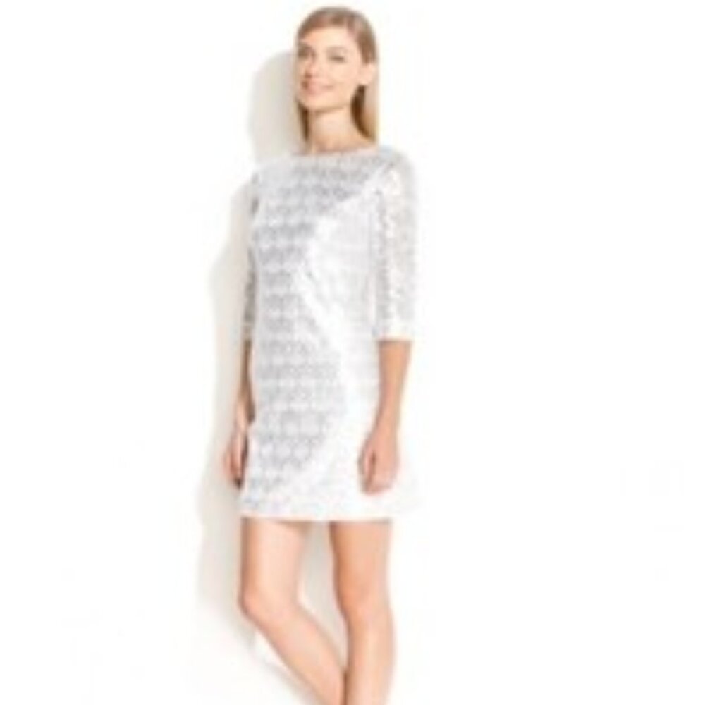 Calvin Klein Three Quarter Sleeve Sequin Lace Shift
